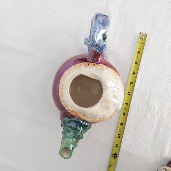 Blue Sky Santa Teapot Luster Glaze Christmas Tree Spout Clayworks - Picture 7 of 10